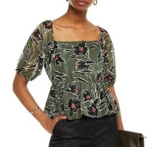 Walter Baker Bianca Green Floral Print Top Size Medium